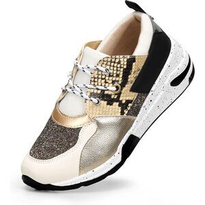 Lucky Step Women's Black White High Heel Wedge Sneaker Cliff Platform Lace Up